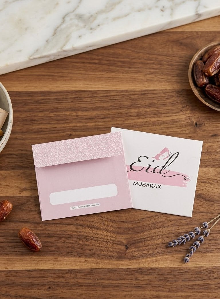 Cute Pink Square Eid Mubarak Printed Envelope 10 Pc