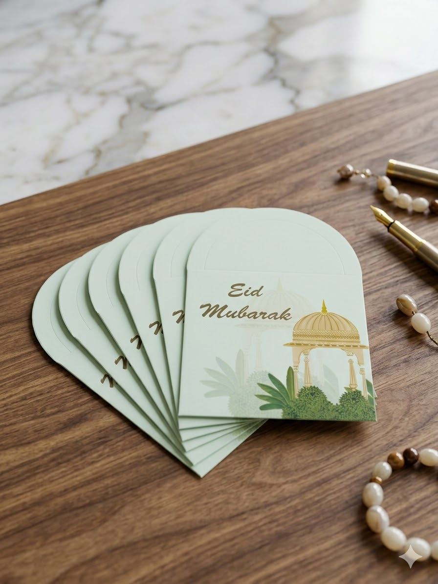 Eid Mubarak Foil Printed Mini Hand Style Envelop 10 Pc
