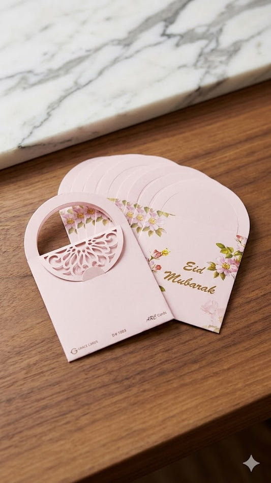 Eid Mubarak Foil Printed Mini Hand Style Pink Envelop 10 Pc