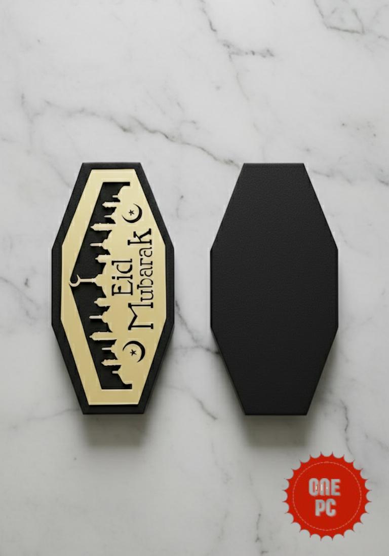 Royal Black Velvet Acrylic Eid Mubarak Envelope 1 PC