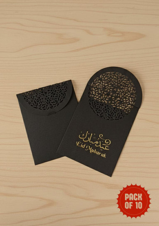 Black Eid Mubarak Card Envelope 10 PC