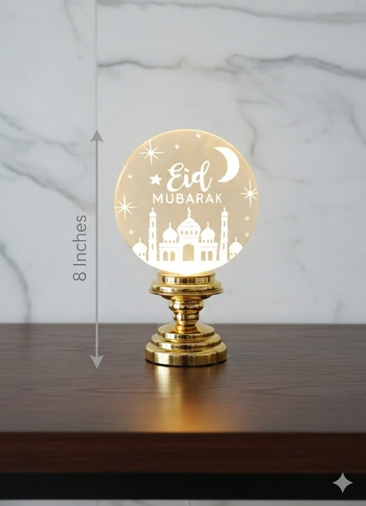 Crystal Golden Eid Mubarak Moon Lamp For Decoration