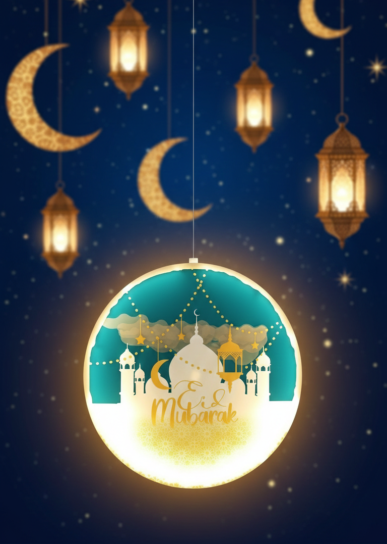3D Eid Mubarak Hanging Moon Light