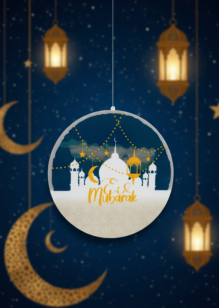 3D Eid Mubarak Hanging Moon Light