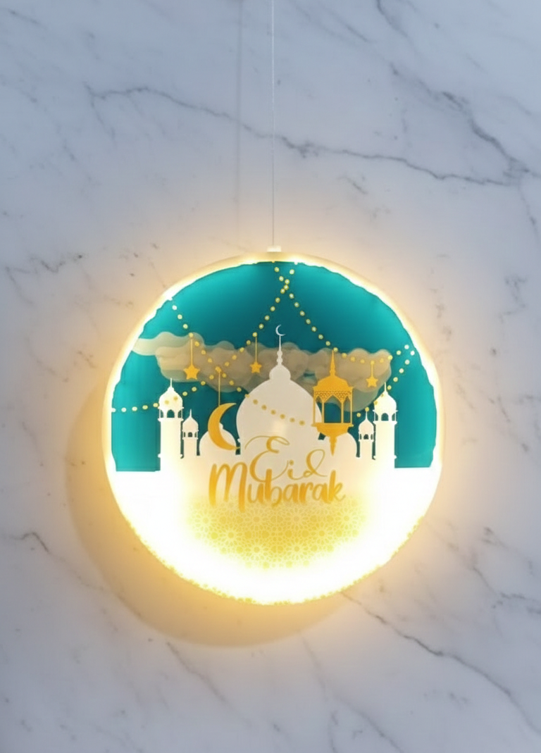 3D Eid Mubarak Hanging Moon Light