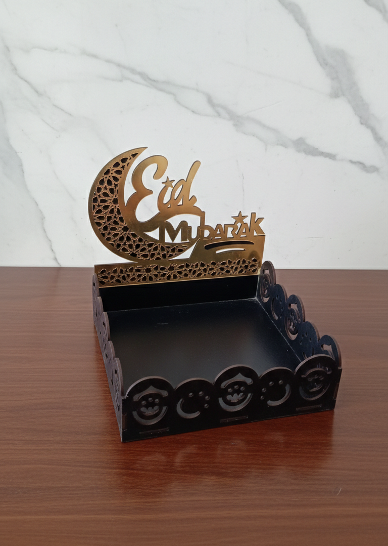Eid Mubarak Wooden Acrylic Basket For Eid Gifts