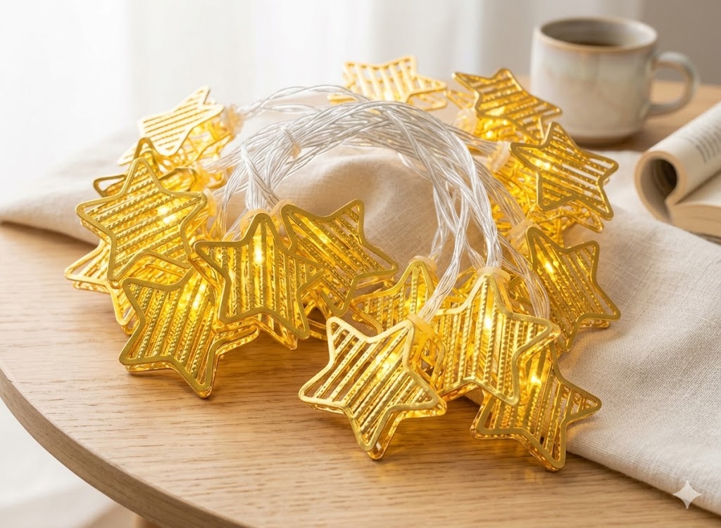 10 Pc Golden Star Fairylight Battery Operated