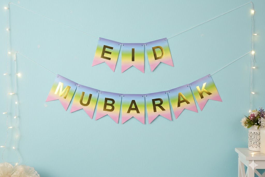Rainbow Eid Mubarak Card Banner For Decoration