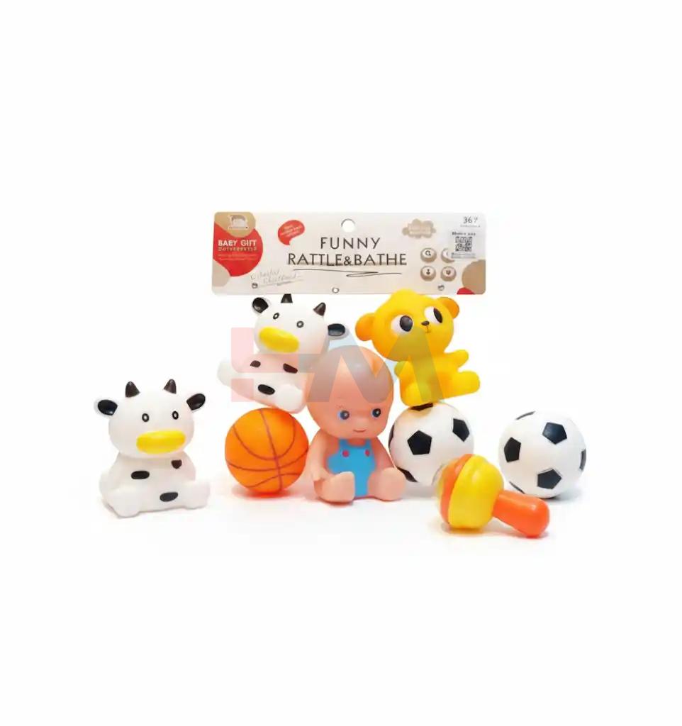 Silicon Funny Rattle & Bath Toy Set - 6 piece