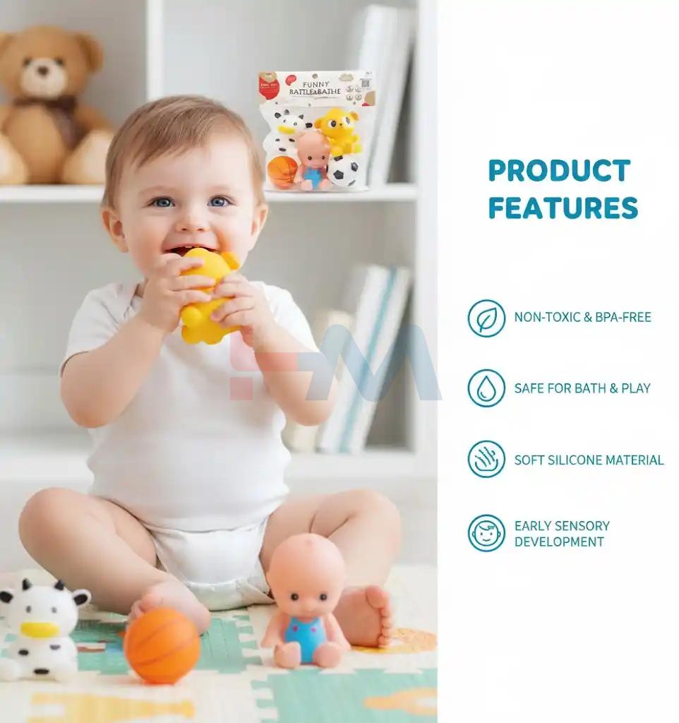 Silicon Funny Rattle & Bath Toy Set - 6 piece