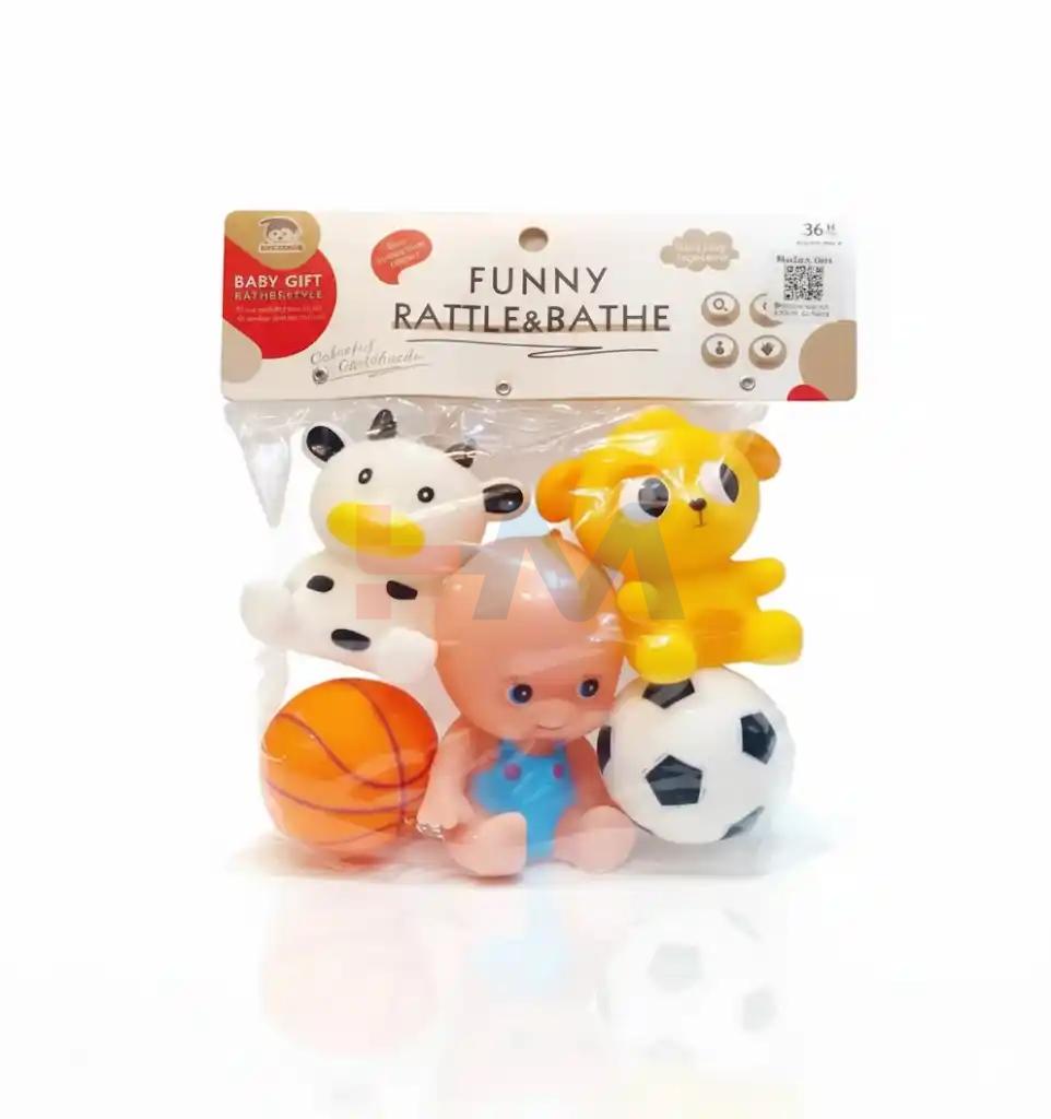 Silicon Funny Rattle & Bath Toy Set - 6 piece