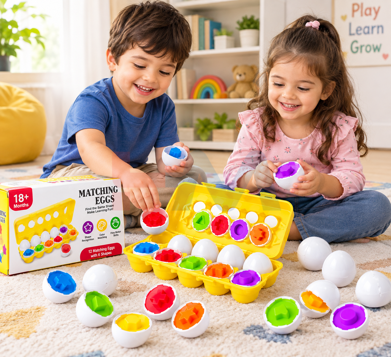 Toddler Educational Matching Eggs with Colorful Shapes