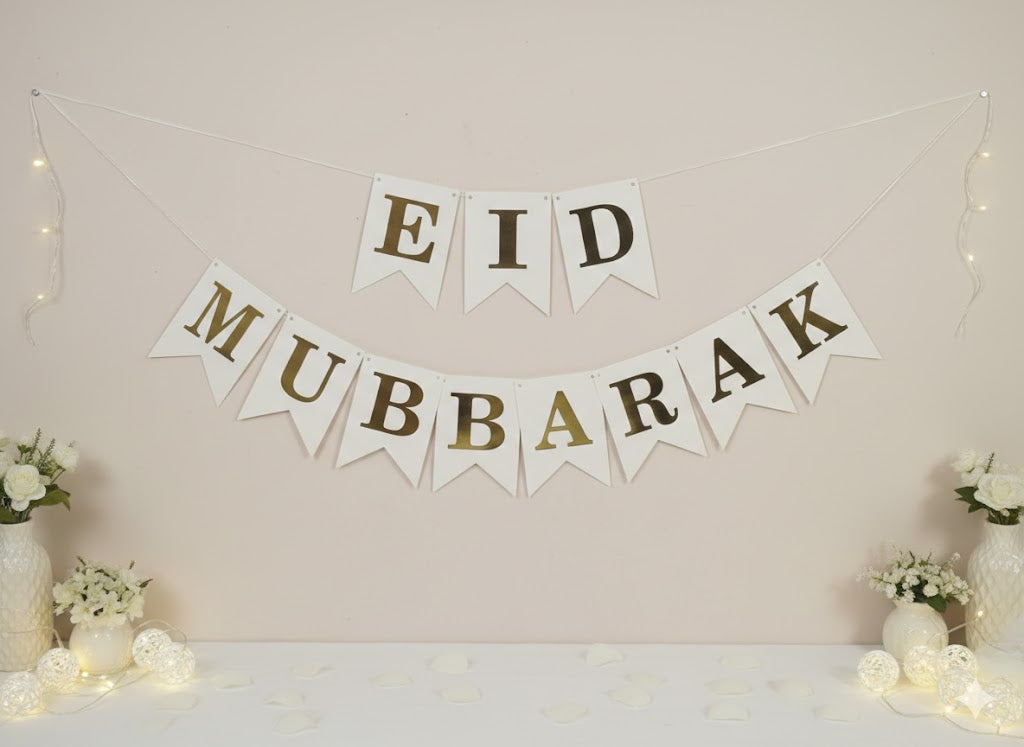 White Eid Mubarak Banner For Decoration and Celeberation