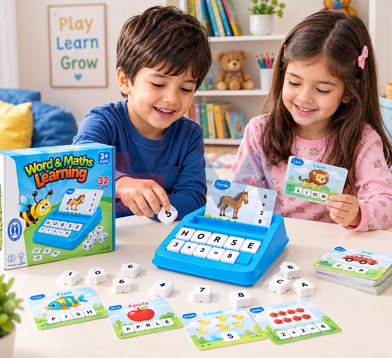 Word & Maths Learning Game for Kids – 32 Educational Cards